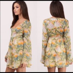 Tobi Tropical Floral Sheer Bell Sleeve Dress Tunic- XS